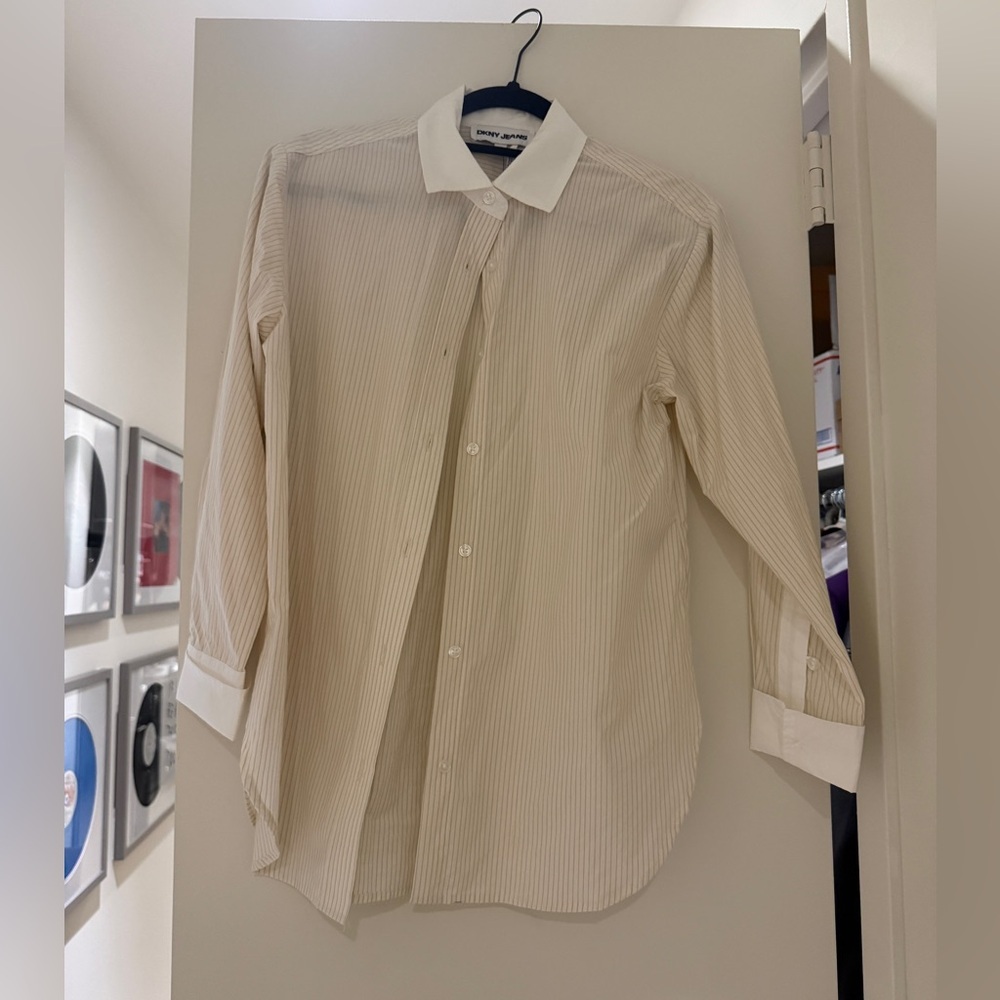 NWOT DKNY Jeans Women's Long Sleeve Striped Collared Shirt Size XS